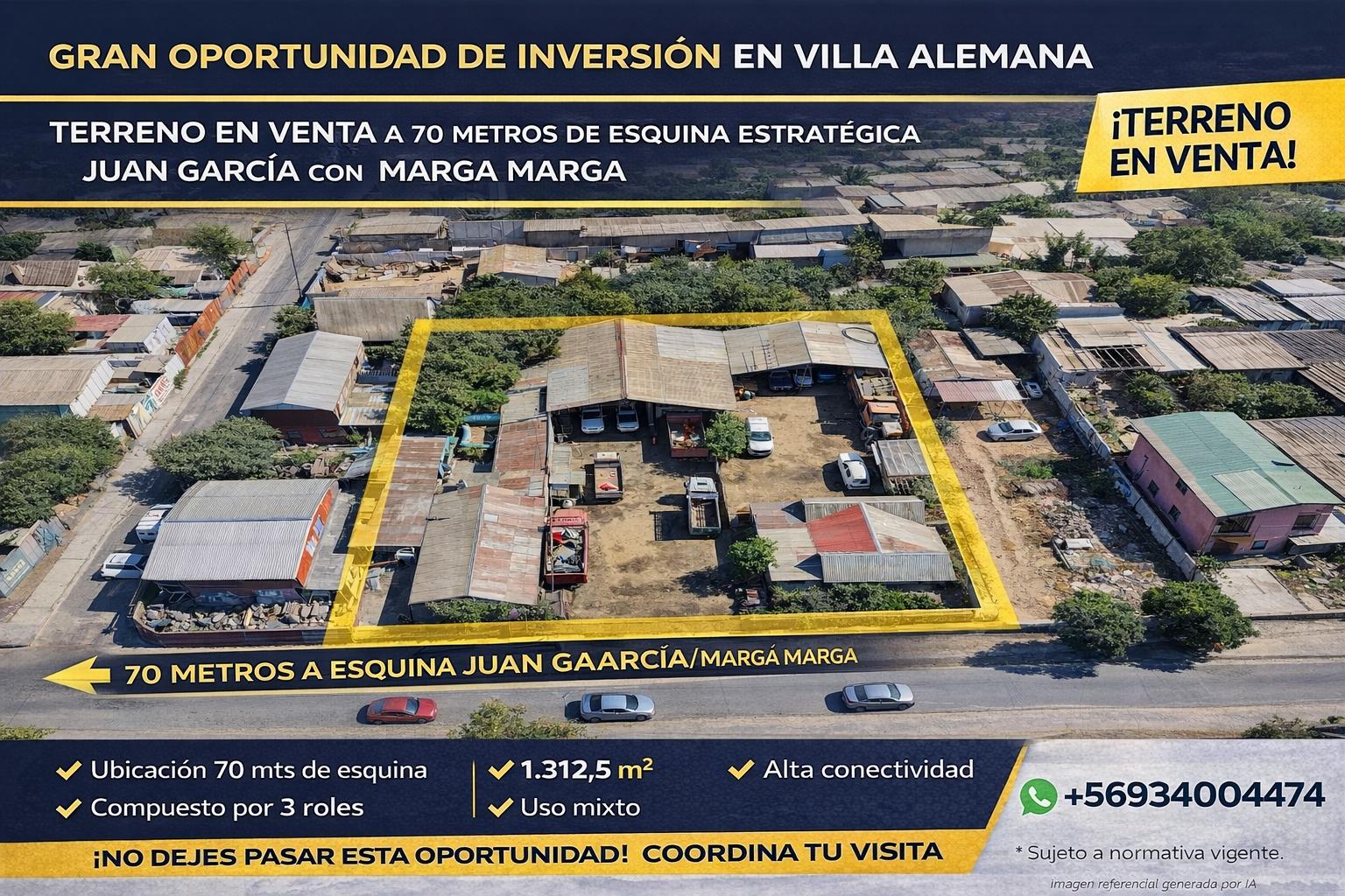 Venta Terreno urbano de 1.312 m2 en Villa Alemana.